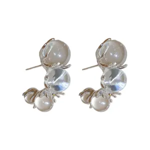 Fashion silver needle clear resin pearl stud earrings for women trendy chic ear jewelry