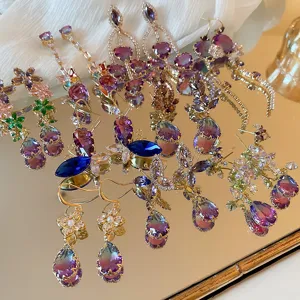 Eleganti orecchini pendenti con zirconi viola sfumati farfalla nappa gioielli alla moda