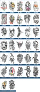 Vue détaillée de tatouages temporaires imperméables pour bras avec tigres et dragons.