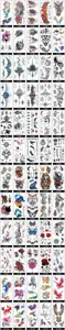 Juego de pegatinas de tatuaje temporal impermeables con varias flores y diseños animales.