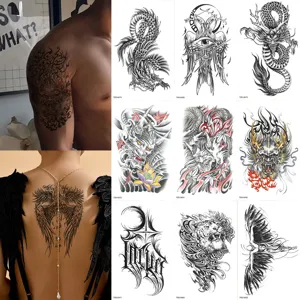Autocollant de Tatouage Temporaire Imperméable Demi-Bras Tigre Lion Animal Totem Esquisse Art Corporel Décalcomanie pour Fête