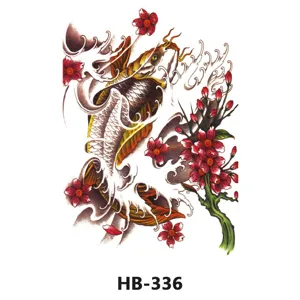 Waterproof temporary tattoo sticker with Japanese koi fish and cherry blossom design.