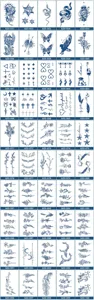 Foglio di tatuaggio temporaneo alle erbe con simpatici disegni floreali e di animali.
