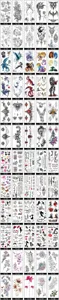 Set de pegatinas de tatuajes temporales impermeables con flores coloridas y lindos animales.