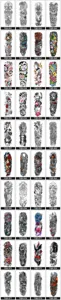 Waterdichte tijdelijke tattoo-stickers voor de hele arm, realistische mouwontwerpen.