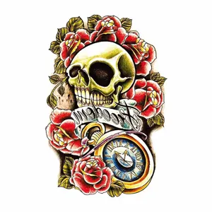 Waterproof temporary tattoo sticker flash half sleeve skull and rose body art hot