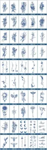 Adesivi per tatuaggi temporanei al succo d'erba fiori blu disegni geometrici impermeabili