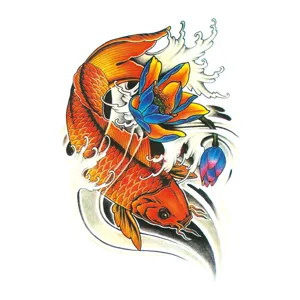 Waterproof temporary tattoo sticker for men and women featuring a colorful koi fish and lotus design.