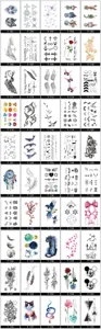 Ensemble de stickers tatouage temporaire étanche, motifs floraux animaux pour art corporel.