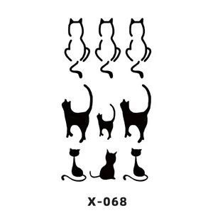 Foglio adesivo tatuaggio temporaneo silhouette gatto nero per elegante body art decorazione.