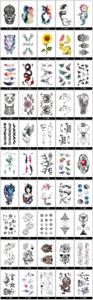 Feuille d'autocollants de tatouage temporaire imperméable mignon animal floral art corporel