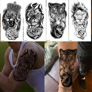 Waterdichte Tijdelijke Tattoo Sticker Zwart-wit Dier Tijger Wolf Nep Tattoo Voor Arm Lichaamskunst Feest