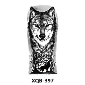 Autocollant de tatouage temporaire de bras de loup noir et blanc imperméable pour tous.