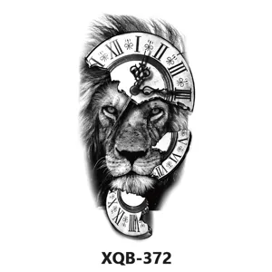Autocollant de tatouage temporaire lion horloge noir et blanc étanche transfert pour bras.