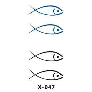 Foglio adesivi tatuaggi temporanei pesce minimalista, arte corporea carina semplice blu nera per mano.