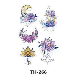 Colorful lotus moon temporary tattoo sticker sheet floral body art waterproof design for women