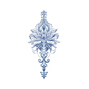 Autocollant de tatouage temporaire aux herbes, design d'art corporel floral bleu semi-permanent.