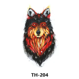Colorful wolf temporary tattoo sticker, waterproof body art transfer design main view