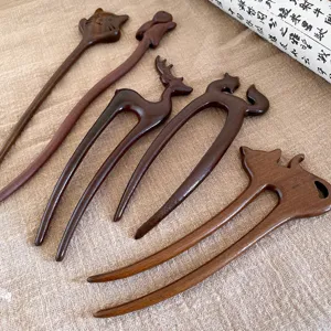 New Chinese wooden hairpin set, animal design vintage hair fork, retro style hair accessories.