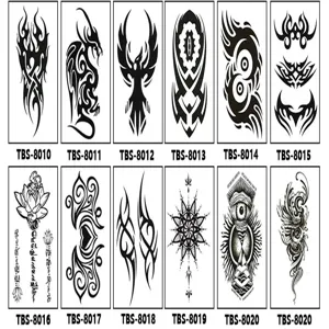 Ensemble d'autocollants de tatouage temporaire noir tribal dragon lotus géométrique art