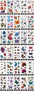 Autocollants de tatouage temporaire 3D en gros avec fleurs, papillons et araignées.