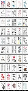 Foglio di tatuaggi temporanei impermeabili con simpatici disegni floreali e animali.