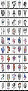 Pegatinas de tatuaje temporal impermeables al por mayor lobo rosa cráneo flor brazo