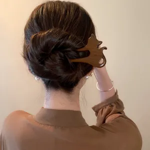 Vintage Chinese style wooden hair stick, elegant fox hair fork for women bun accessory