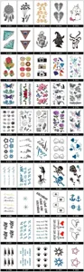 Foglio di tatuaggi temporanei, vari design carini floreali animali geometrici impermeabili dettaglio.