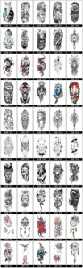 Pegatinas de tatuaje temporal de brazo completo impermeables, diseños de animales y flores.