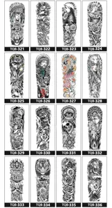 Waterdichte tijdelijke tattoo-stickers voor de hele arm, realistische wolf- en schedelontwerpen.