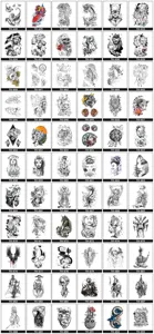 Detailed view of black temporary tattoo stickers featuring various dark art patterns.