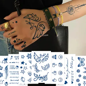 Herbal Semi Permanent Waterproof Tattoo Sticker Sheet Geometric Letter Floral Body Art Temporary Tattoo For Women Men