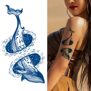 Herbal semi-permanent tattoo sticker waterproof blue whale starry sky body art decor