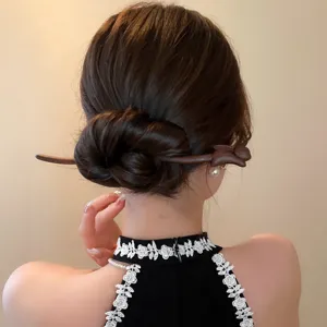 Elegant wooden hair stick with animal design, vintage Chinese style hair accessory for women.