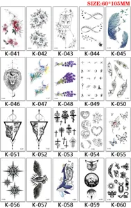 Detailed view of assorted temporary tattoo sticker sheets featuring floral, animal and geometric art.