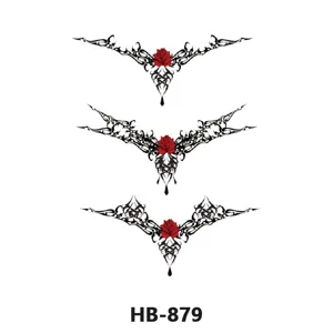 Waterproof temporary tattoo sticker sheet featuring tribal designs and red roses for chest.