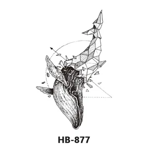 Waterproof geometric whale tattoo sticker, black and white body art design for arm and chest.