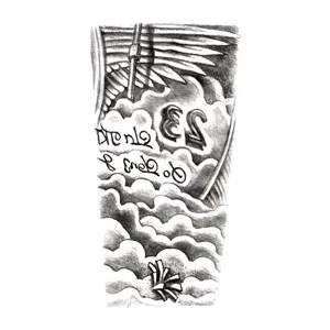 Temporary tattoo sticker with wings and clouds design, dark style body art for arms.
