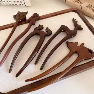 New Chinese style wooden hair stick set, minimalist animal design hairpins for women retro accessories