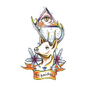 Temporary tattoo sticker featuring deer, eye of providence and creative design for body art.