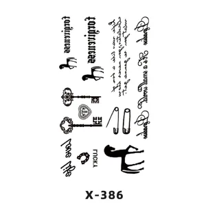 European style English letter and pattern temporary tattoo sticker sheet, cute and trendy body art.