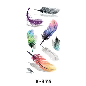Colorful feather temporary tattoo sticker sheet for body art fashion styling decor