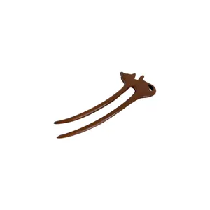 Vintage wooden hair fork with cute animal silhouette, simple elegant hair accessory for women.