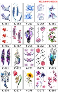Waterproof temporary tattoo stickers for body art, floral and animal flash designs.