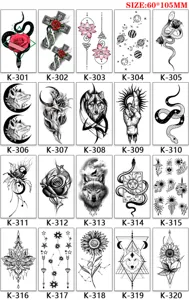 Disposable temporary tattoo stickers sheet assorted black line art waterproof body art 60x105mm