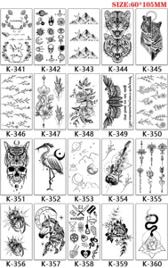 Temporary tattoo sticker set waterproof black floral animal geometric design 60x105mm