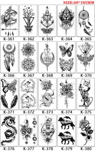 Waterproof temporary tattoo sticker sheet featuring various black line art and geometric designs.