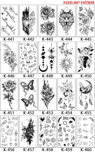 Temporary tattoo sticker sheet waterproof body art black flower wolf design 60x105mm