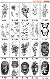 Detailed view of temporary tattoo sticker sheets featuring various botanical and animal designs.